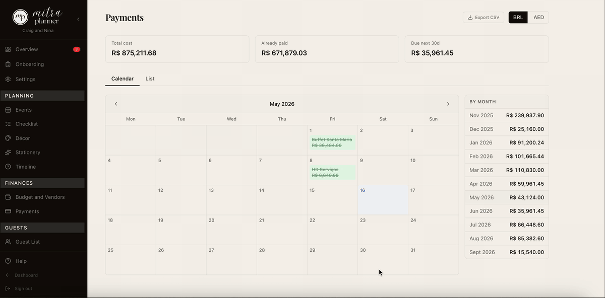 Payment Calendar
